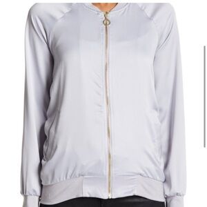 Harlow & Graham Ruched Gray Full Zip Track Satin Jacket M